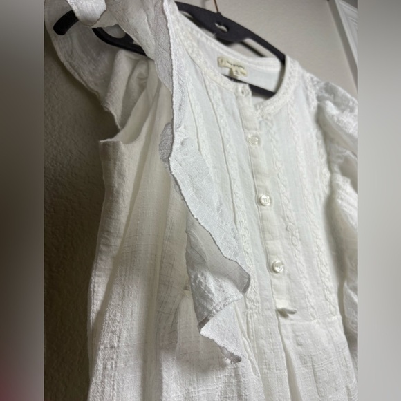 Max Studio White Ruffle Mini Dress. Cotton/Rayon Blend. Embroidery/Buttons chest - Picture 10 of 12